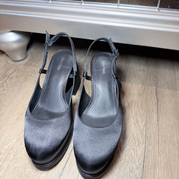 & Other Stories Black Satin Platform Block Heel Slingback Shoes – Size 37 (US 7) - Picture 2 of 7